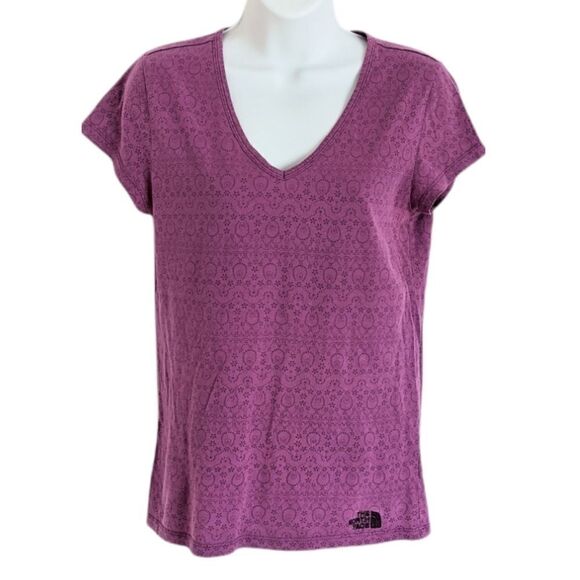 The NORTH FACE V neck t-shirt cotton purple size Medium @Y - Picture 1 of 9
